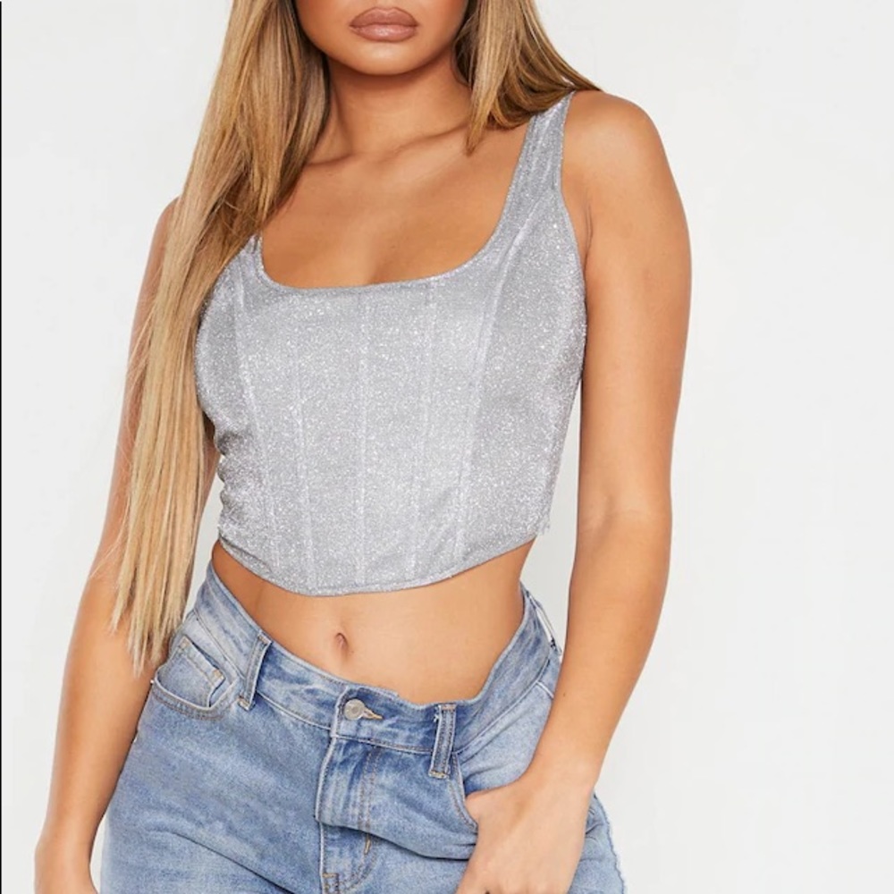 PLT Silver glitter curved hem corset